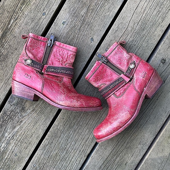 BED STU Boots TRIPLE FLAT Rare Red Lux Booties Leather Zip Size 8 - Picture 5 of 12
